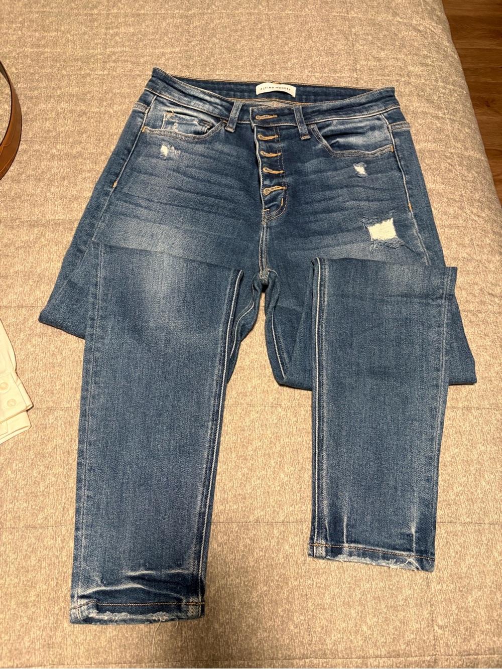 Flying Monkey Dark Blue High-Rise Button-Fly Cropped Jeans